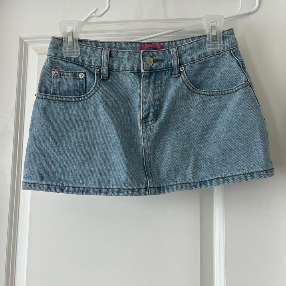 Edikted Light Blue Denim Mini Skirt